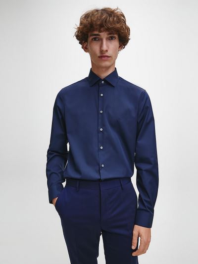 Calvin Klein Ruhák HU112251 | Calvin Klein Fitted Cotton Poplin Férfi Ing Kék